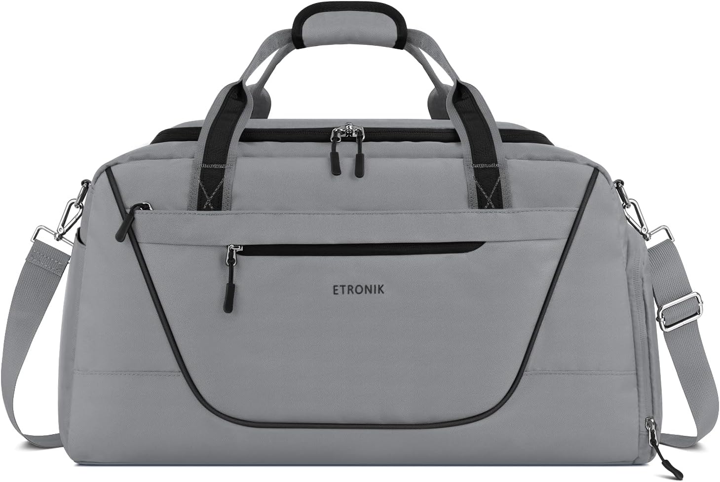 ETRONIK Gym Bag for Women Men, Duffle Bag with Lock, Travel Bag with Shoe Compartment and Wet Pocket, Large Capacity Weekender Overnight Bag, Carry on Bag for Fitness & Yoga, Grey