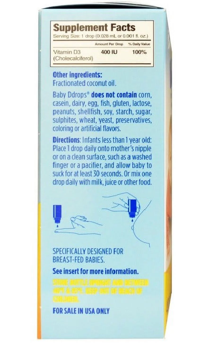 Baby D Drops Liquid Vitamin D3 400 IU/Drop, 90 Drops-3 Pack