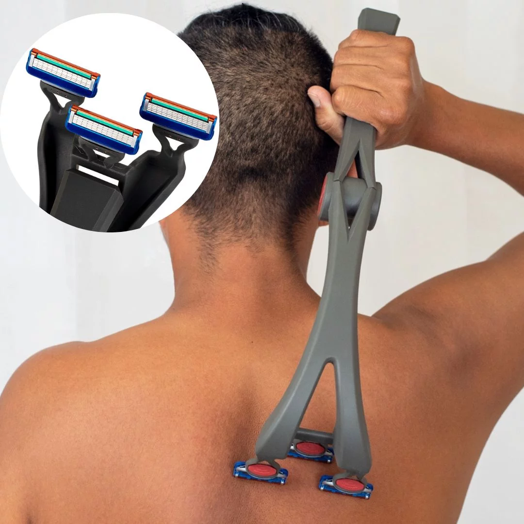BackRover - Back Shaver for Men | Razor Extension Handle for 3 5-Blade Cartridges to Shave Your Back | Fits Gillette Fusion, ProGlide, SkinGuard, ProShield & Schick Hydro Connect | No More Dull Blades