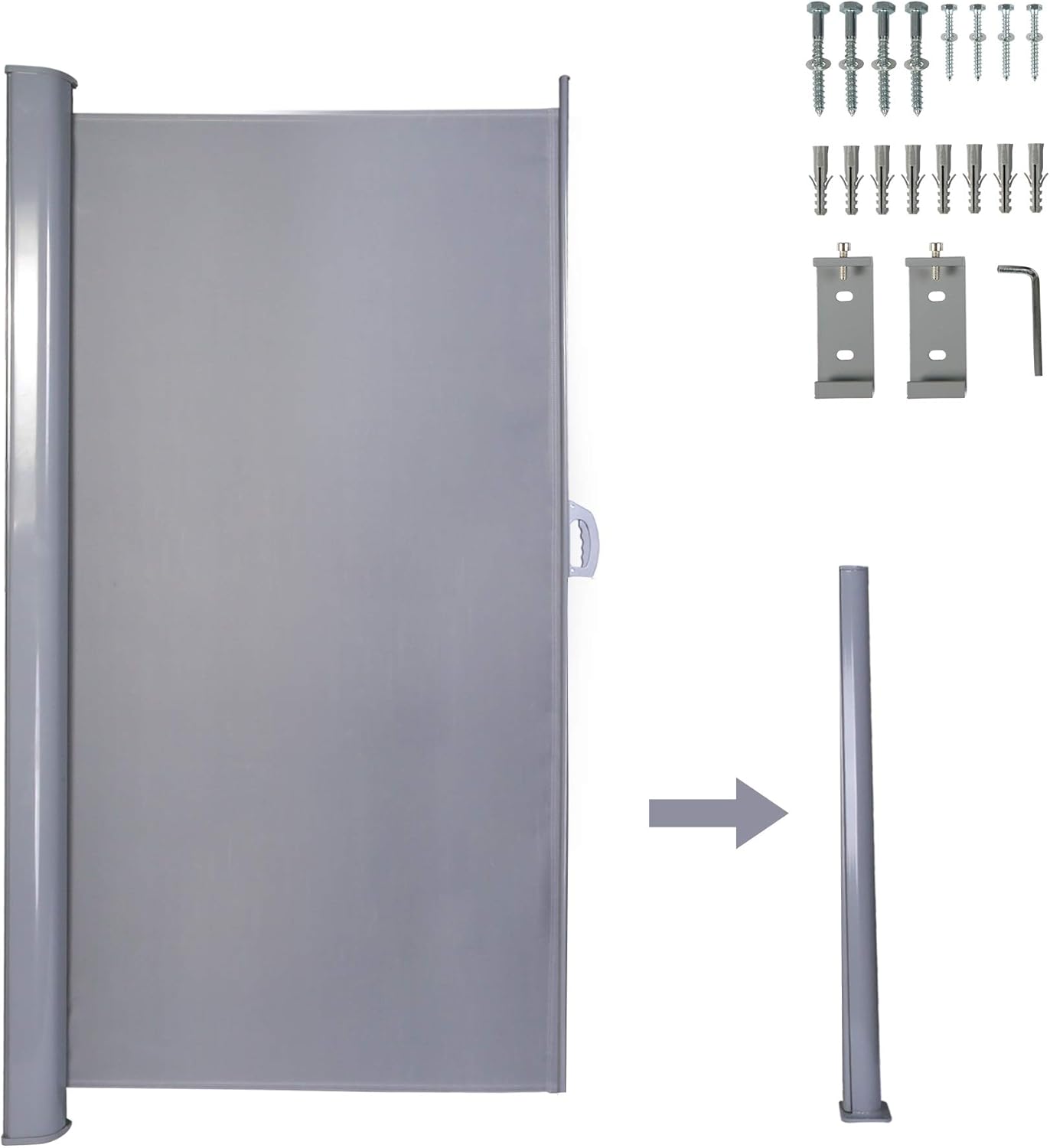 Vilobos Patio Side Awning Wall Mounted Retractable Waterproof Sun Shade Screen Room Divider with Aluminium Pole -Grey (118