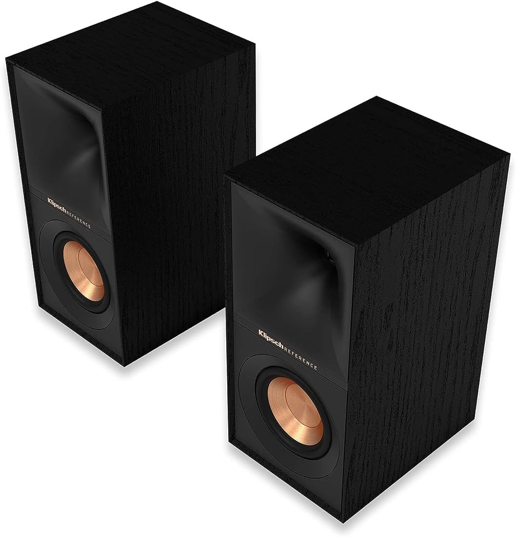 klipsch Reference Next-Generation R-40M Horn-Loaded Bookshelf Speakers with 4” Spun-Copper Woofers for Best-in-Class Home Theater Sound in Black