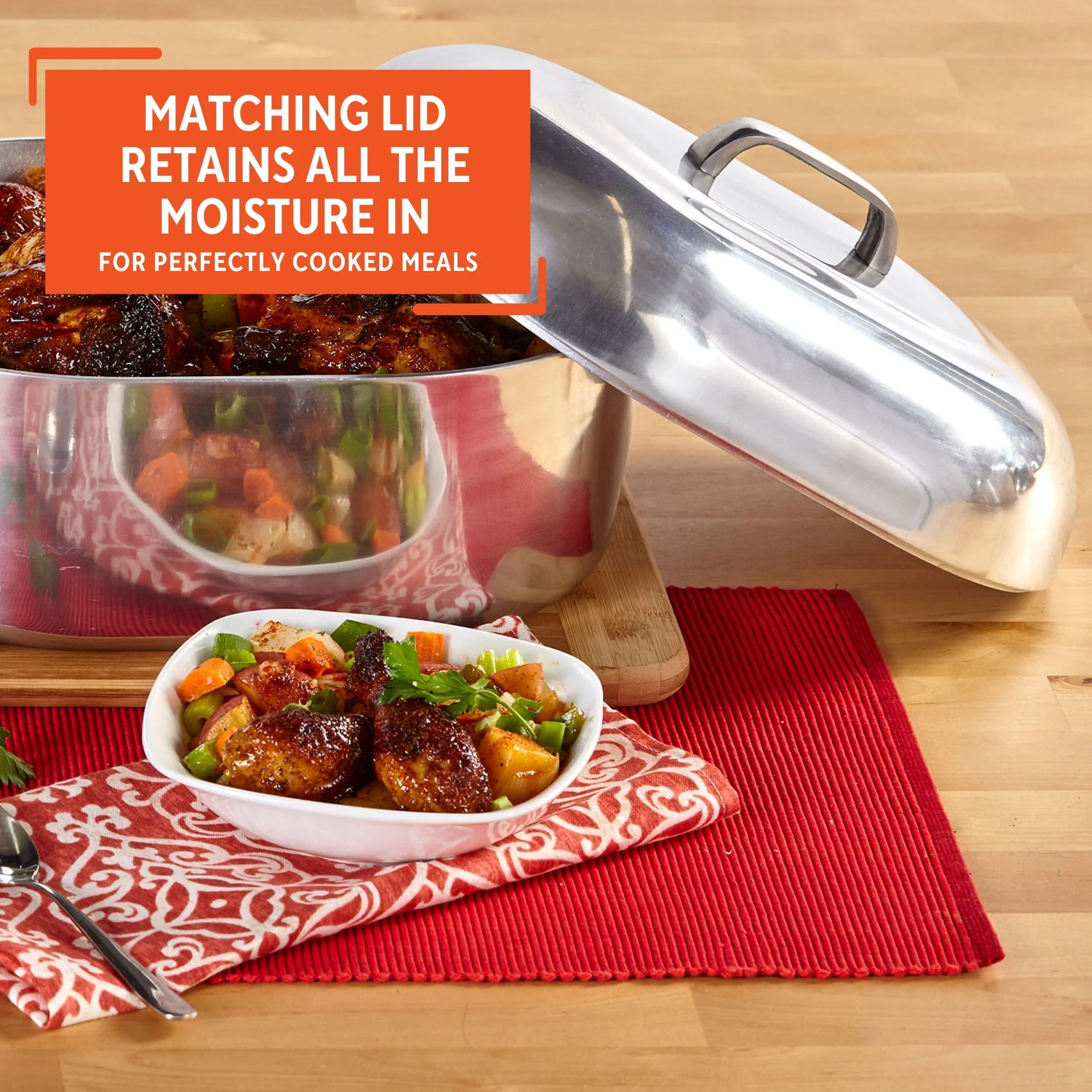 Imusa 15 inch Cajun Oval Heavy Duty Cast Aluminum Roaster Pan with Lid and Roasting Tray, 1 Count