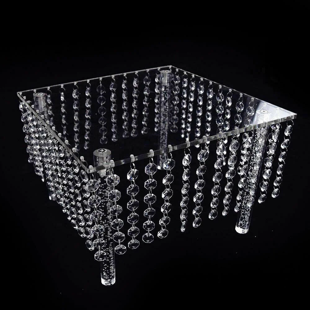 Miumaeov Set of 3 Clear Acrylic Cake Stands Square Cupcake Stands Dessert Display with Crystal Pendants