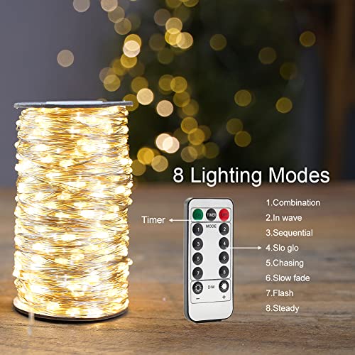 LED Plug in Fairy String Lights 66FT Waterproof Warm White String Lights 200 LED Remote Control for Living Bed Room, Backyard, Patio, Garden, Porch, Wedding or Christmas Decorating