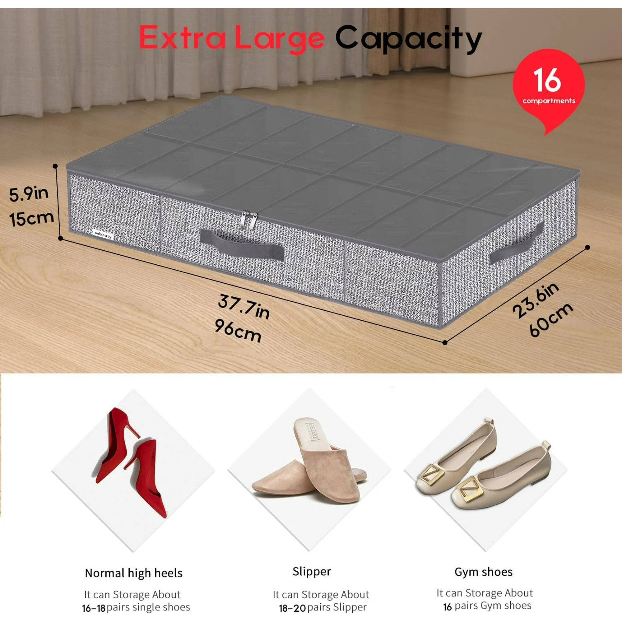 Sturdy Under Bed Shoe Storage Organizer, Set of 2, Fit 12 to 24 Pairs, Underbed Shoes Closet Storage Solution with Clear Window