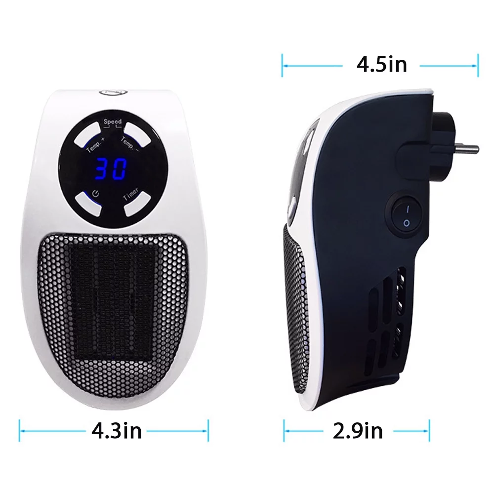 Ponyta 500W Space Heater Wall Outlet Electric Plug- in Space Heater with Adjustable Thermostat & Timer & LED Display