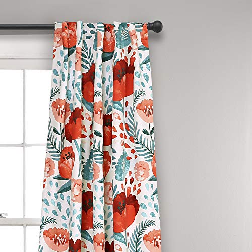 Lush Decor, Blue Poppy Garden Curtains Light Filtering Window Panel Set for Living, Dining, Bedroom (Pair) 95” x 52