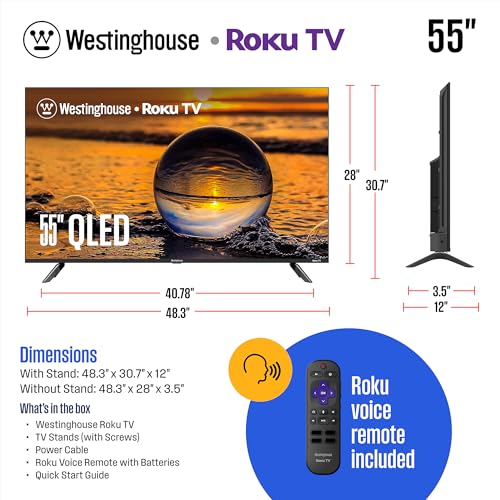 Westinghouse Roku TV - 43 Inch Smart TV, 4K UHD QLED Television w/HDR 10+, Dolby Vision, Wi-Fi & Mobile App Connectivity, Flat Screen Compatible w/Apple HomeKit, Alexa, & Google Assistant