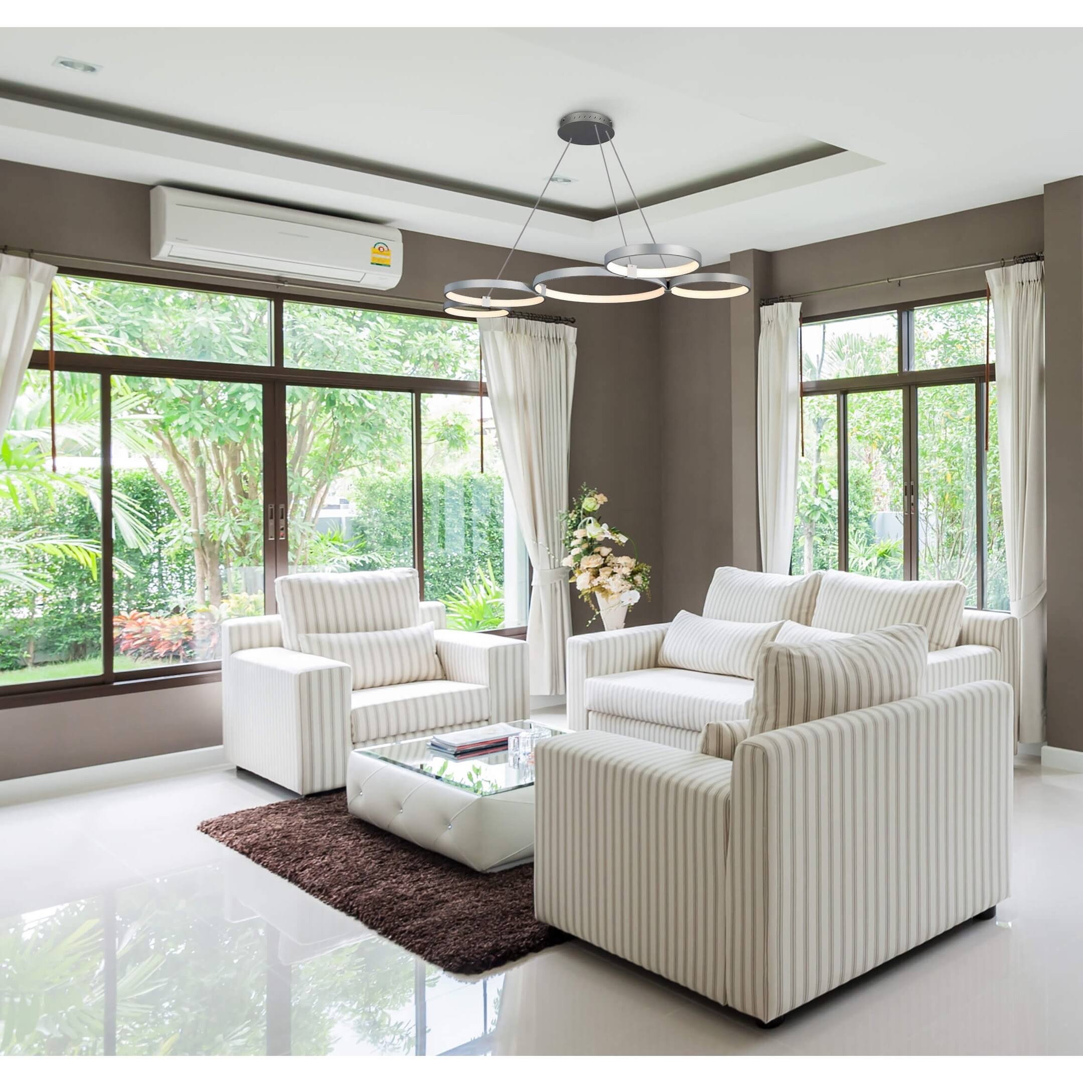 VONN Lighting VMC32410AL Capella Silver 55x22 LED Modern Adjustable Multi-Ring Chandelier