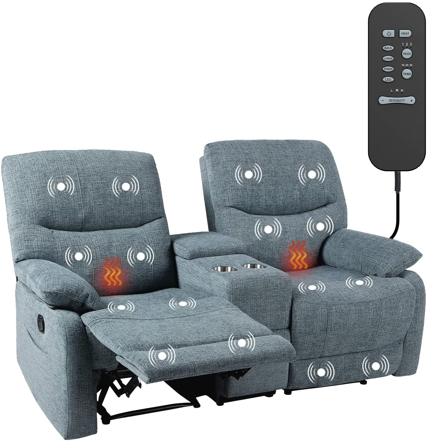 Reclining Sofa, Double Reclining Loveseat with Console, 2 Seater Sofa Home Theater Seating, Fabric Recliner Sofa Couches with Storage and Cup Holders - Radiant Selections