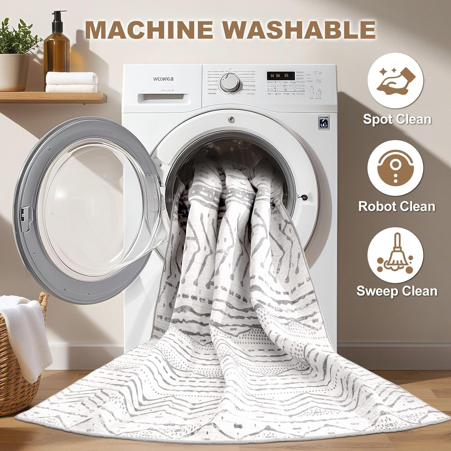 9x12 Area Rug Living Room Rugs: Large Soft Machine Washable Boho Moroccan Farmhouse Neutral Stain Resistant Indoor Floor Rug Carpet for Bedroom Under Dining Table Home Office House Decor - Grey