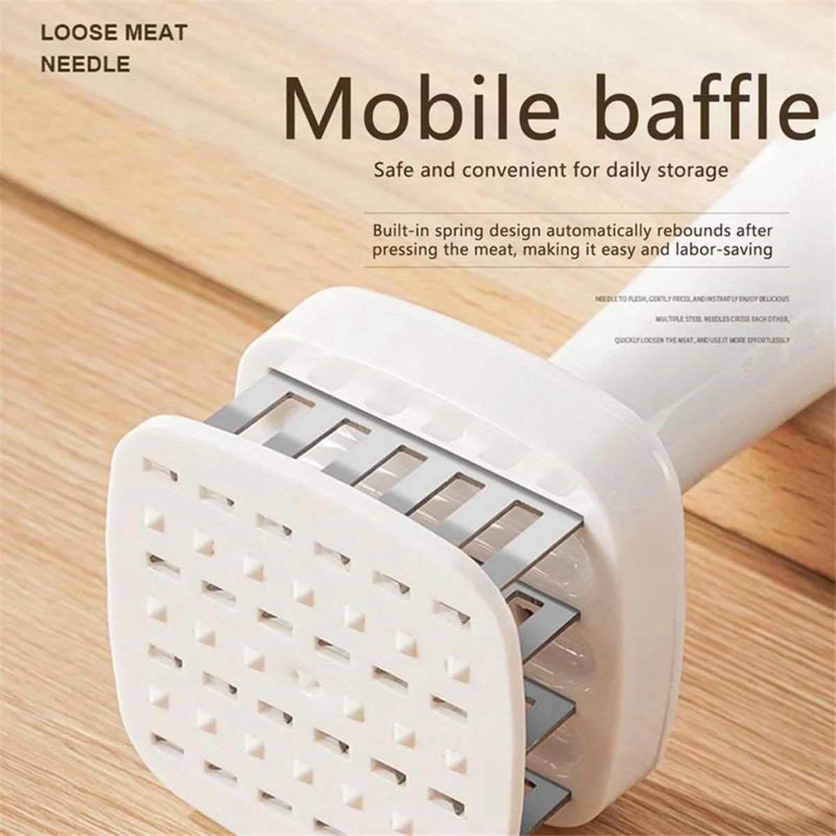 Meat Tenderizer Needle, Stainless Steel Prongs, Food Grade, 5.5x5.5x17cm, White