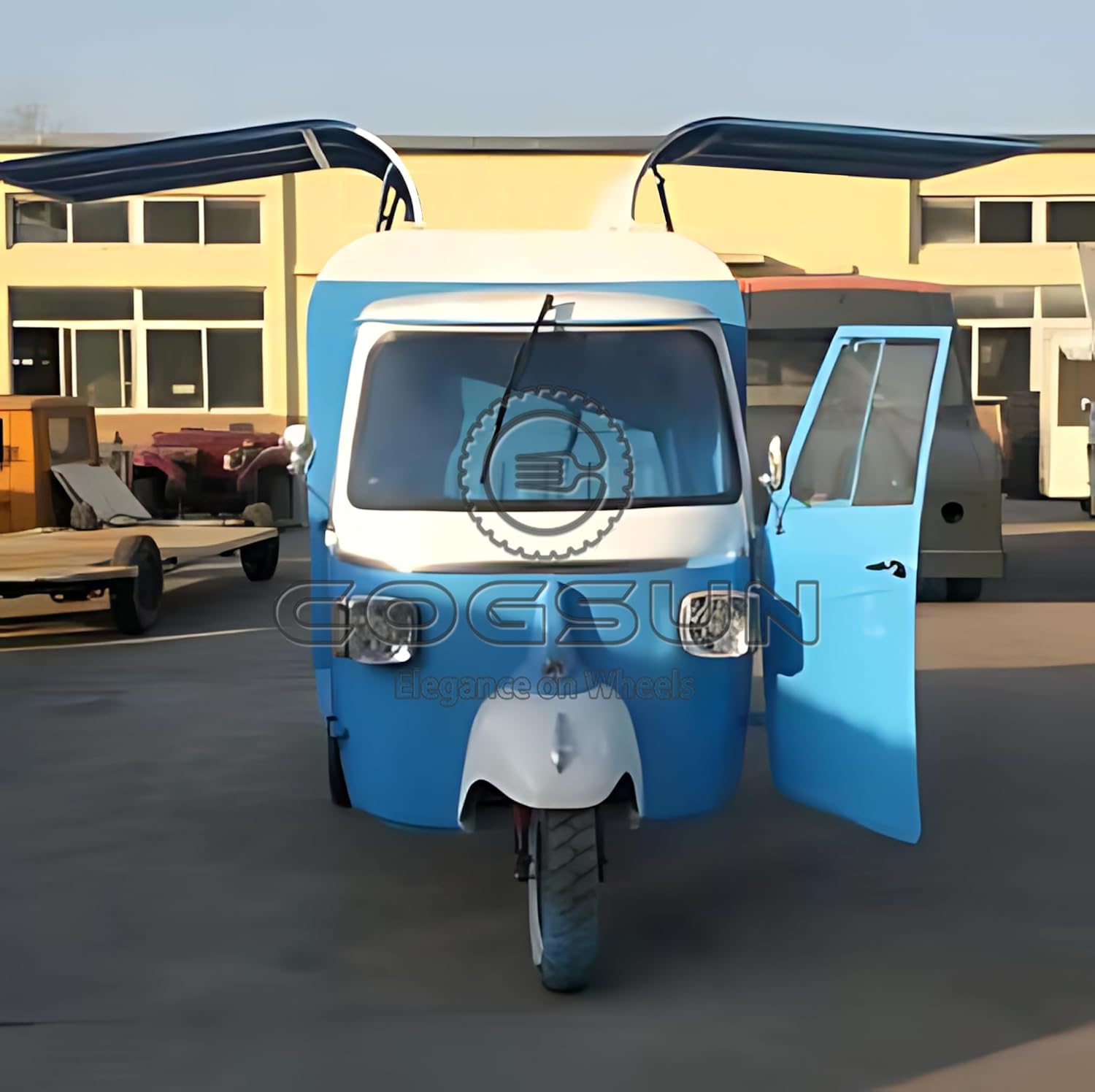 10.5FT Display Food Trailer, Concession Blue APE Food Trailer Kitchen Near Me, Mobile Food Truck Cart for Sale APE Trailer with 1 Compartment Sink for Food Trailer, Small Vintage Food Trailer