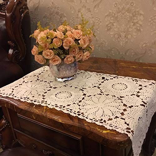 USTIDE 2pcs 100% Cotton Crochet Lace Rectangular Table Runner Ecru Dresser Scarf Doilies White 11 Inch X23 Inch