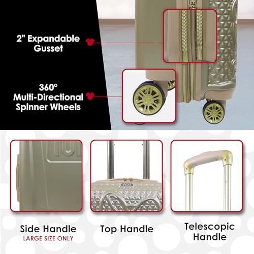 FUL Disney Minnie Mouse 25 Inch Rolling Luggage, Textured Hardshell Suitcase with Wheels, Rose Gold