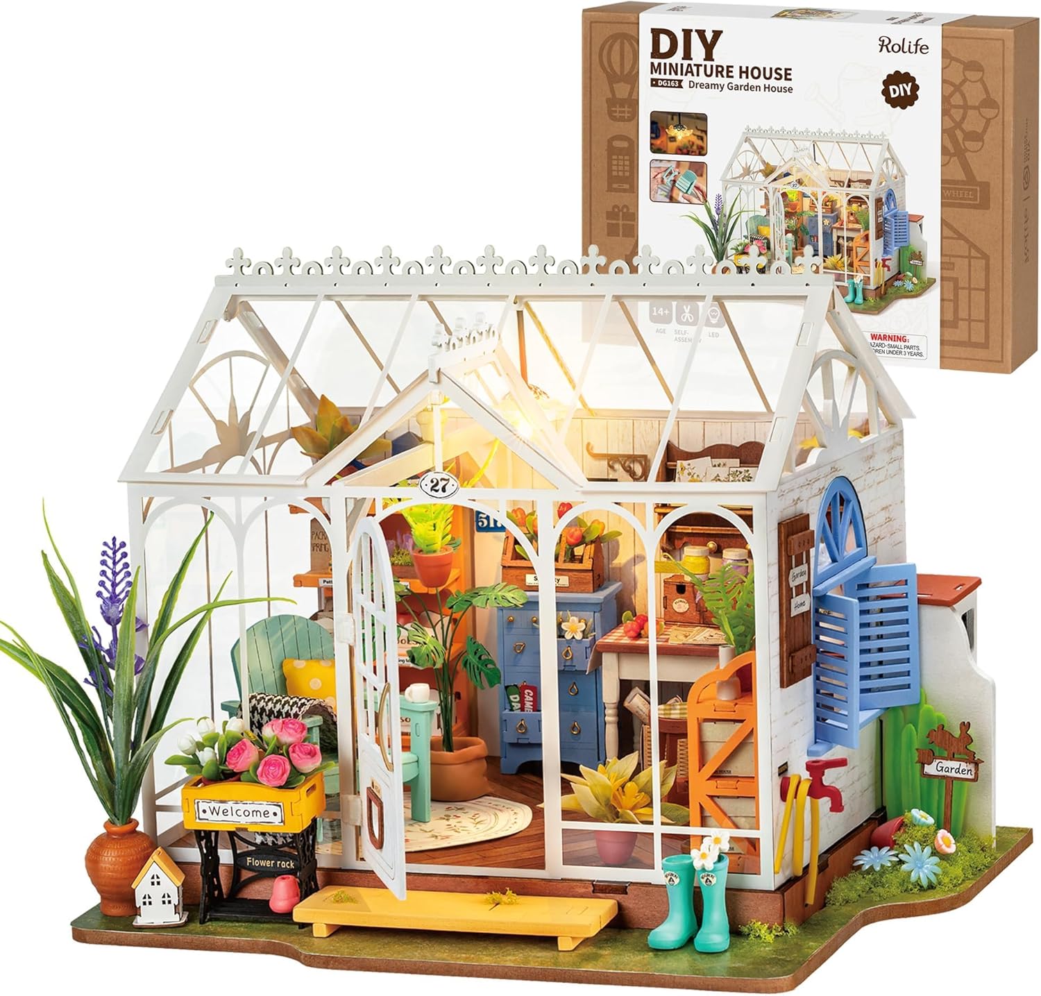 Rolife DIY Miniature House Kit for Adults, Easy Assemble Mini Greenhouse Dollhouse Building Model sets, Tiny Wooden Garden House Hobby Crafts as Unique Gift Ideas or Home Decor