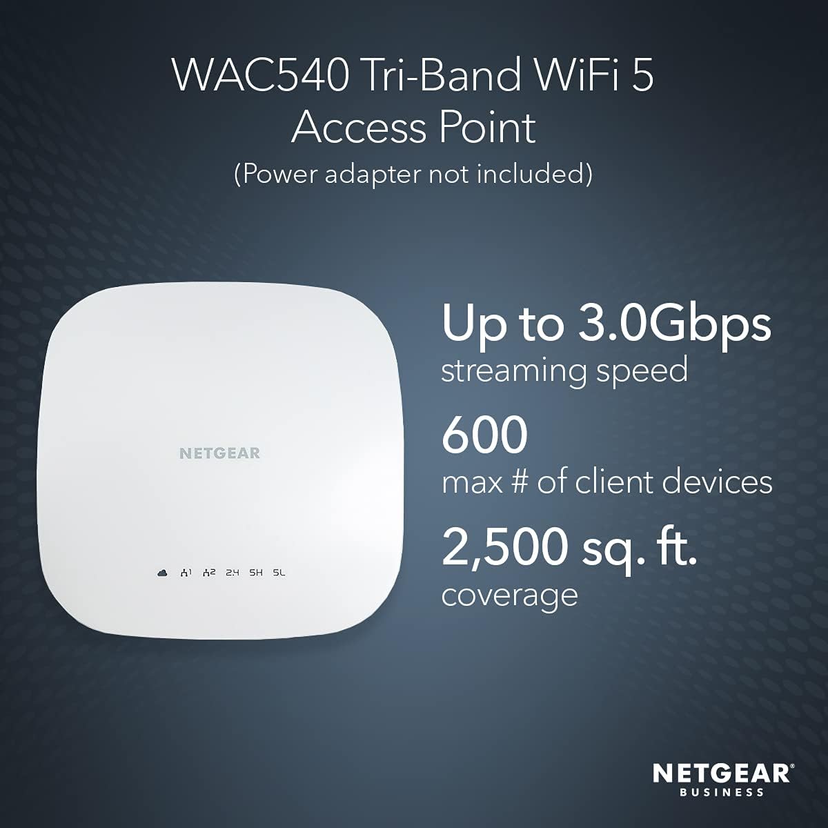 NETGEAR Wireless Access Point (WAC540) - Tri-Band AC3000 WiFi 5 Speed | Up to 600 Client Devices | 1 x 1G Ethernet LAN Port | MU-MIMO | Insight Remote Management | PoE+ or Optional Power Adapter