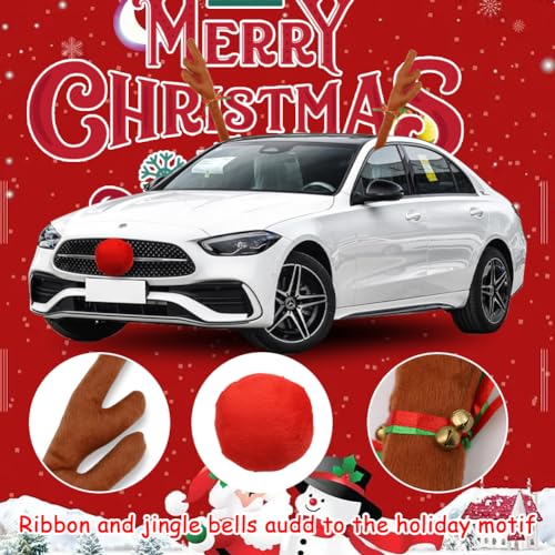 Reindeer Antlers for Cars, Car Reindeer Antlers & Nose, Christmas Car Decorations for SUV Vans Trucks Multiple Models