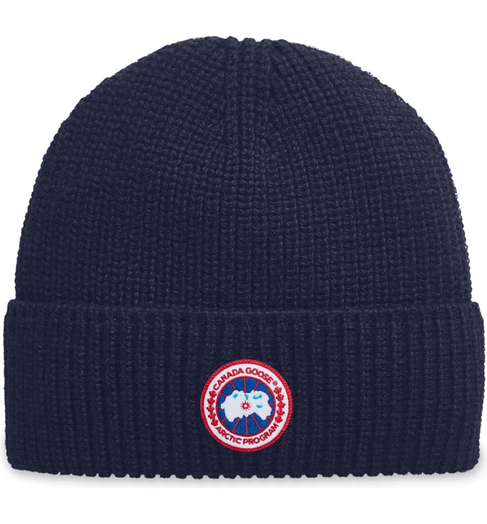 Men&s Canada Goose Arctic Disc Ribbed Toque Beanie - Blue