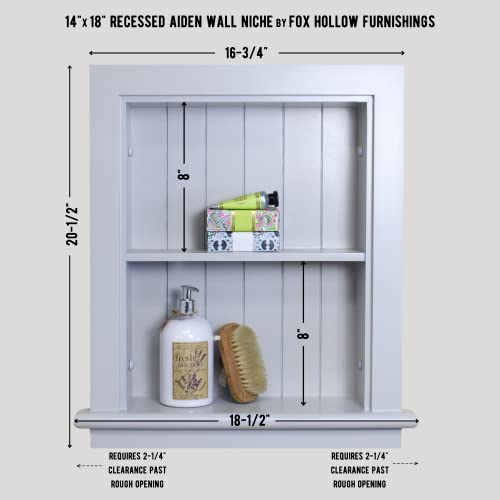 Fox Hollow Furnishings 14x18 Aiden Recessed Wall Niche Medicine Cabinet Replacement, in The Wall Bathroom Cabinet Insert Shelf/Shelves, Made in North America, Real Wood, NO MDF, Beadboard, Light Gray