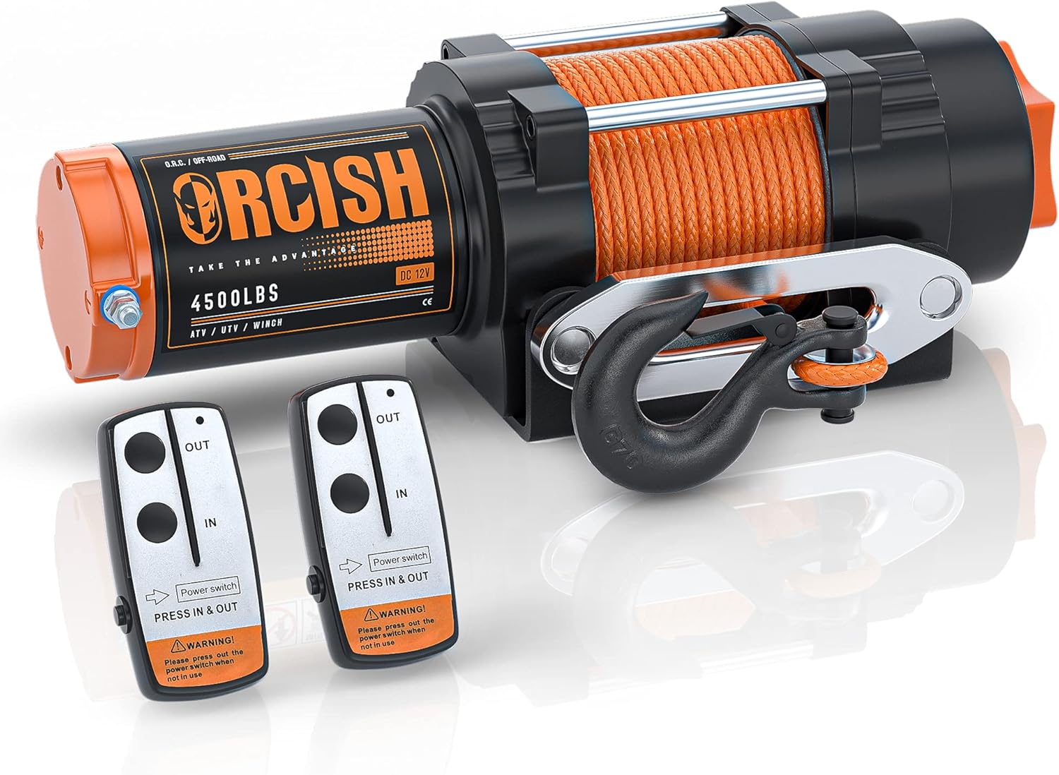 ORCISH 12V 4500LBS Synthetic Rope Winch Kits for Towing ATV/UTV Off Road Trailer with Wireless Remote Control Mounting Bracket.