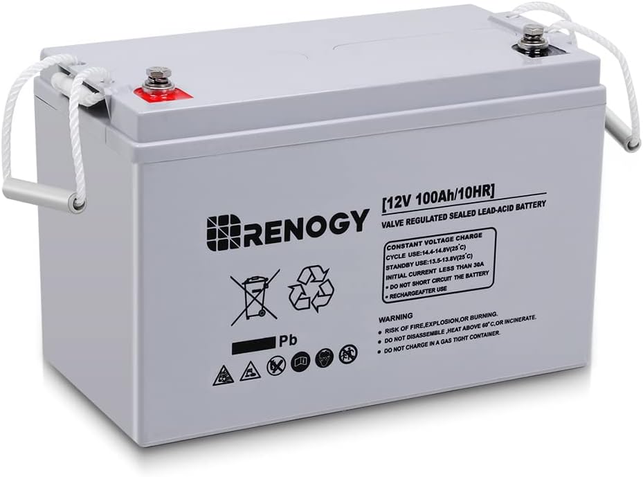 Renogy Deep Cycle AGM Battery 12 Volt 100Ah, 3% Self-Discharge Rate, 2000A Max Discharge Current, Safe Charge Most Home Appliances for RV, Camping, Cabin, Marine and Off-Grid System, Maintenance-Free
