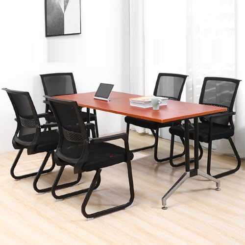 Office Chair, Quality Guest Chair with Integrated Welded sled Base, Mesh Office Chair Without Wheels with armrests, Waiting Room Reception Chair for Home and Conference(Red)