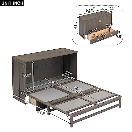 Murphy Bed Chest Queen Size, JULLYFOX Space Saving Platform Bed Queen Size with Storage Drawers Underneath 400 lbs Heavy Duty