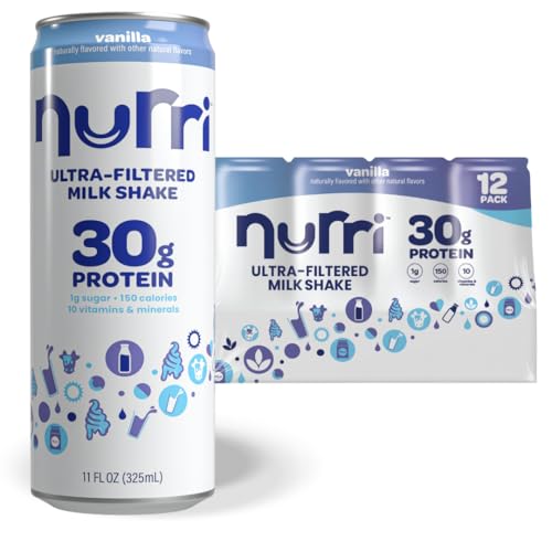Nurri - 30g Protein Ultra Filtered Milk Shake – Vanilla - Lactose Free, Low Sugar, 150 Calories, 10 Vitamins and Minerals - 11 fl oz, 12 Cans
