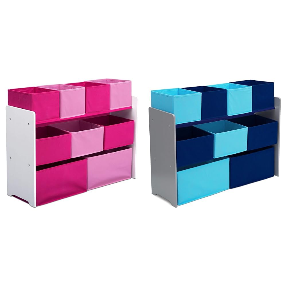 Delta Children Deluxe Multi-Bin Toy Organizer with (9) Storage Bins - Pink/White & Grey/Blue