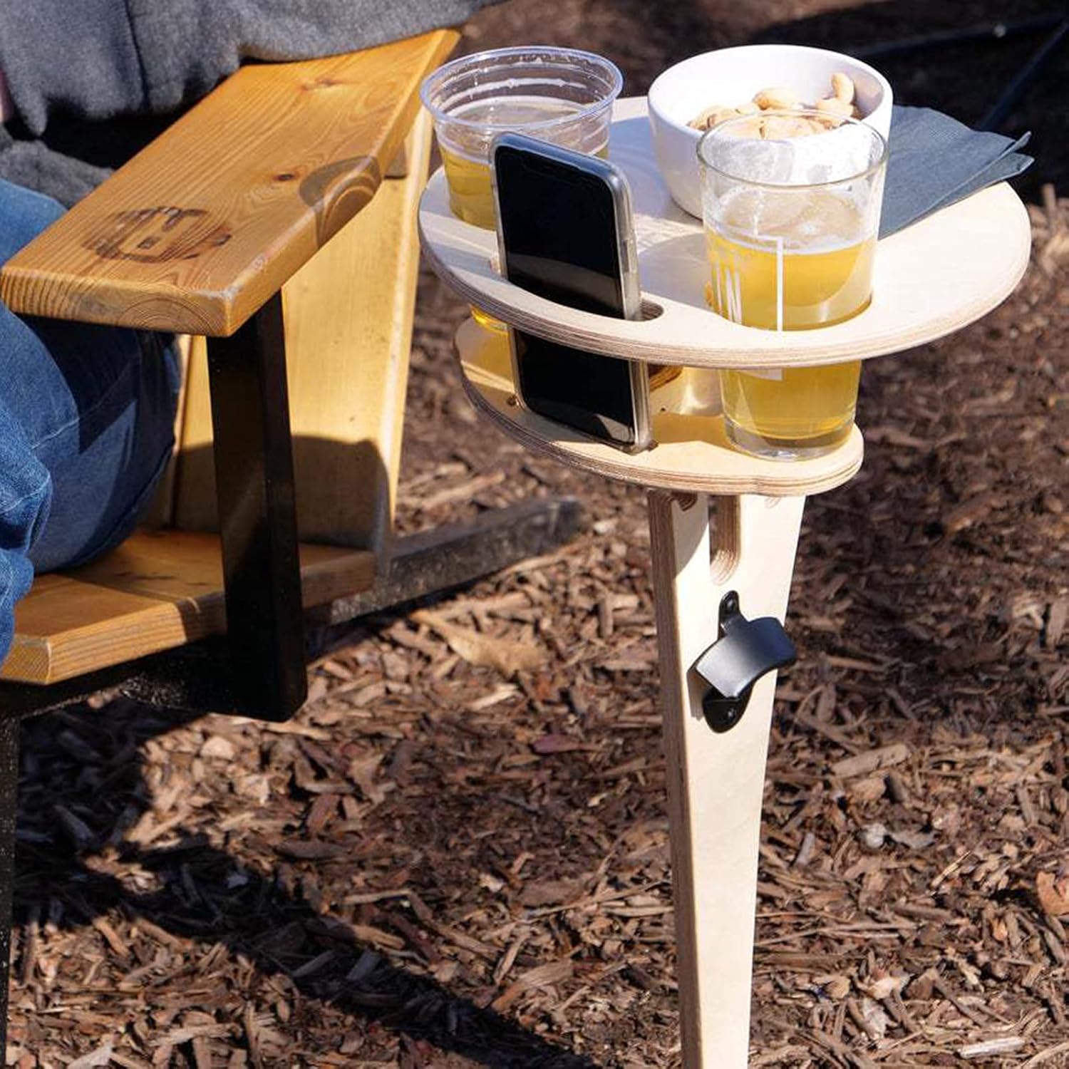 Outdoor Folding Two-Layer Wine Table,Wooden Portable Picnic Table Modern Wine Glass Rack Wine Bottle Holder Mini Beach Collapsible Table for Garden Travel Camping Beach Backyard