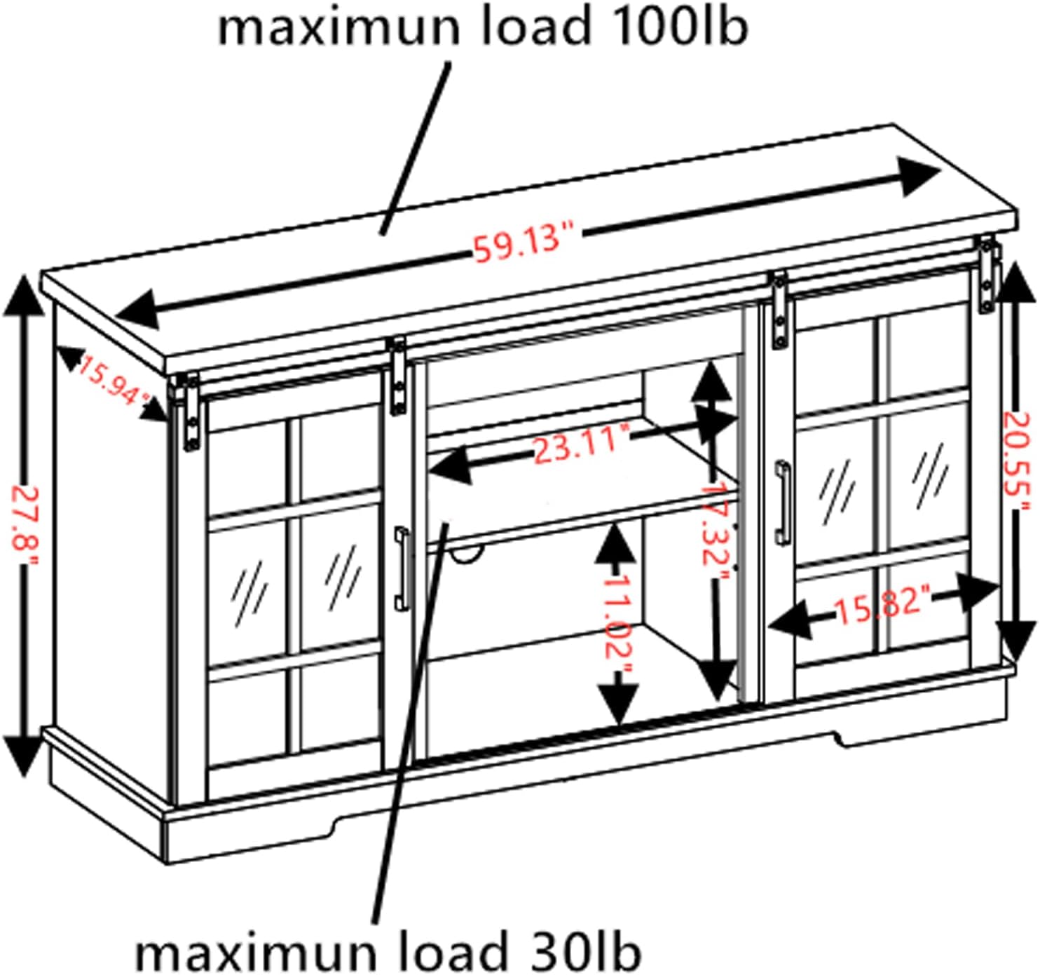 Electricity Fireplace TV Stand for 65 Inch TV,Farmhouse Entertainment Center with 23