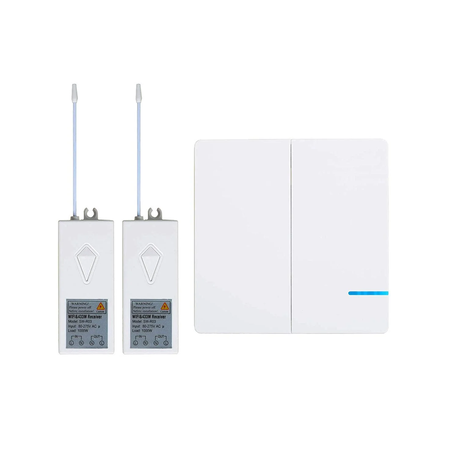 GREENCYCLE Smart Light Switch WiFi Wall Wireless 2x 2-gang Switch + 2x WIFI Receiver Compatible with Amazon Alexa and Google Home Remote Control Lights and Appliances Timing Function