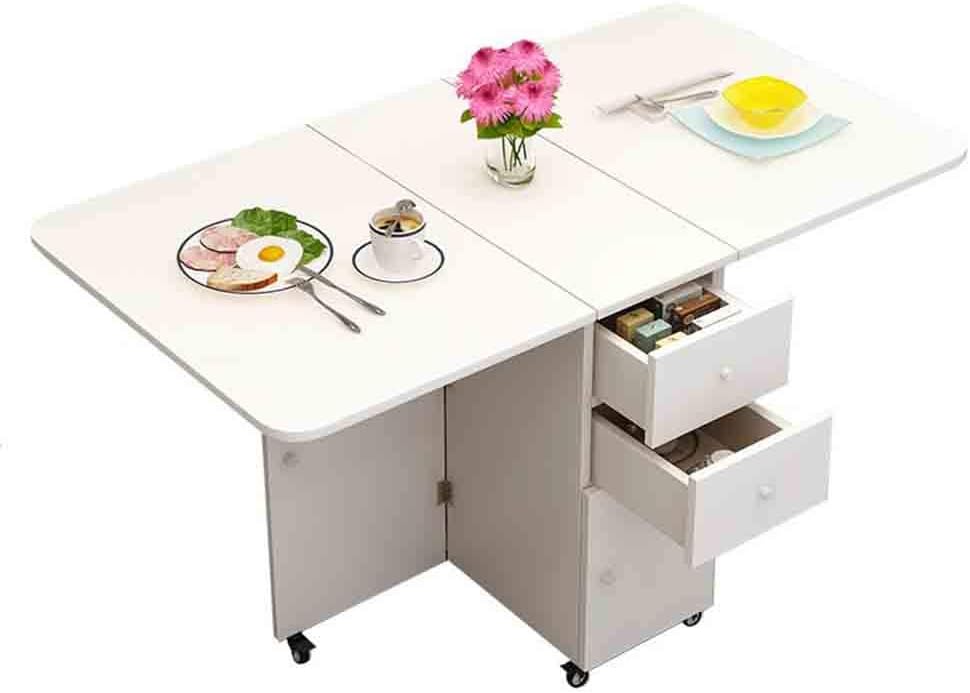 MaGiLL Drop Leaf Kitchen Table with Round Edge,Movable Folding Dining Table,Multifunctional Extendable Dining Table,Storage with Drawer,for Dining Room (A)