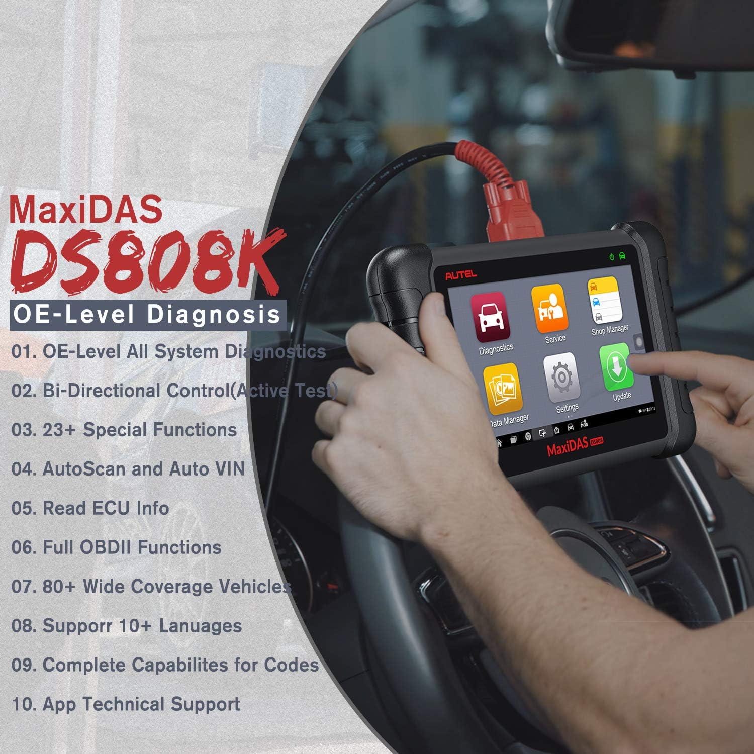 Autel MaxiDAS DS808K Diagnostic Scan Tool - 2022 New Model of DS708, DS808 Kit Same As MS906 with VAG Guided Functions/ Reflash Hiddens, Bi-Directional Control, 30+ Services, All System Diagnostics
