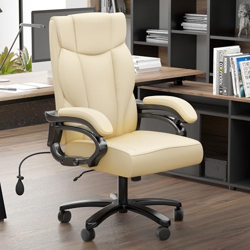 500LBS Big and Tall Executive Office Chair, Wide Seat Heavy Duty Leather Office Chair with Lumbar Support and Comfy Arms, Ergonomic High Back Computer Desk Chair for Home Office (Black)