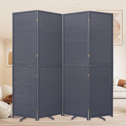 Room Divider Folding Privacy Screens, Hand-Made 67'' High Bamboo Room Dividers Freestanding 2-in-1 Multifunction 4 Panel Wall Divider for Room Separation, Portable Room Partitions and Dividers