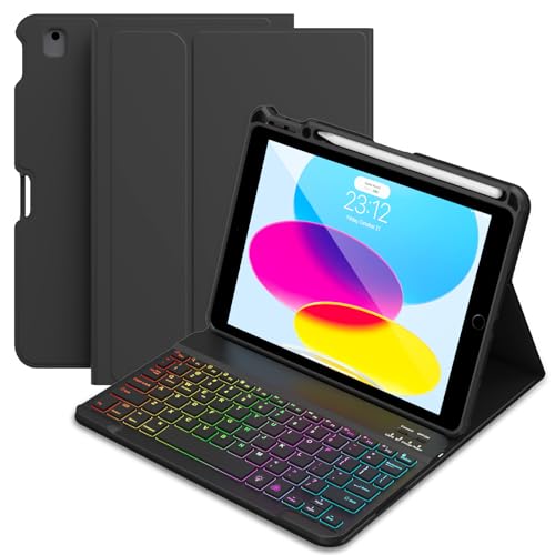 Keyboard Case for iPad 10.2 9th/8th/7th Gen,Case with Keyboard for iPad 9th Generation，7 Color Backlit Removable Bluetooth Wireless Keyboard Case Keyboard with Pencil Holder for iPad Case 10.2 8th/7th