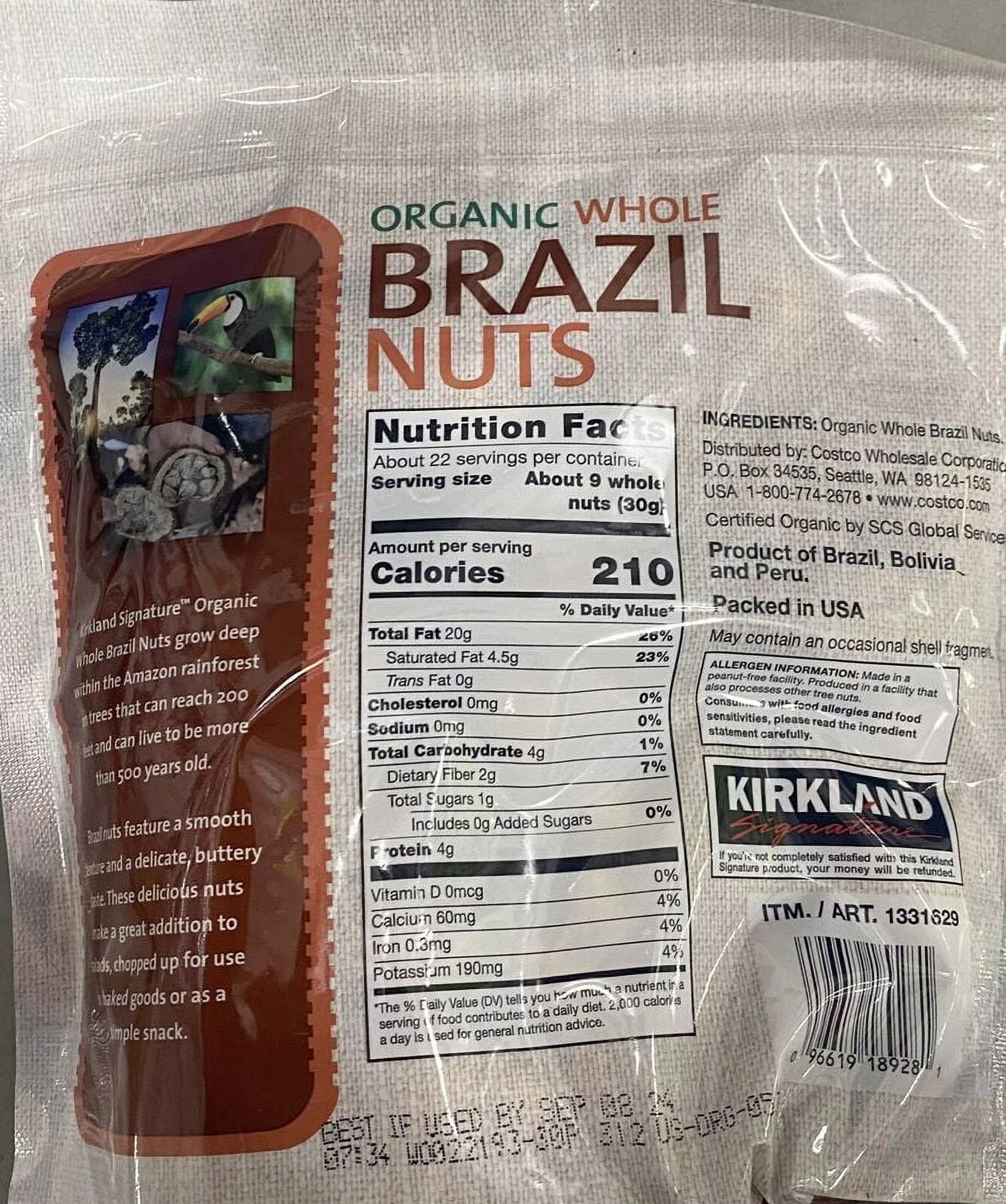 USDA ORGANIC WHOLE BRAZIL NUTS 24 oz Bag
