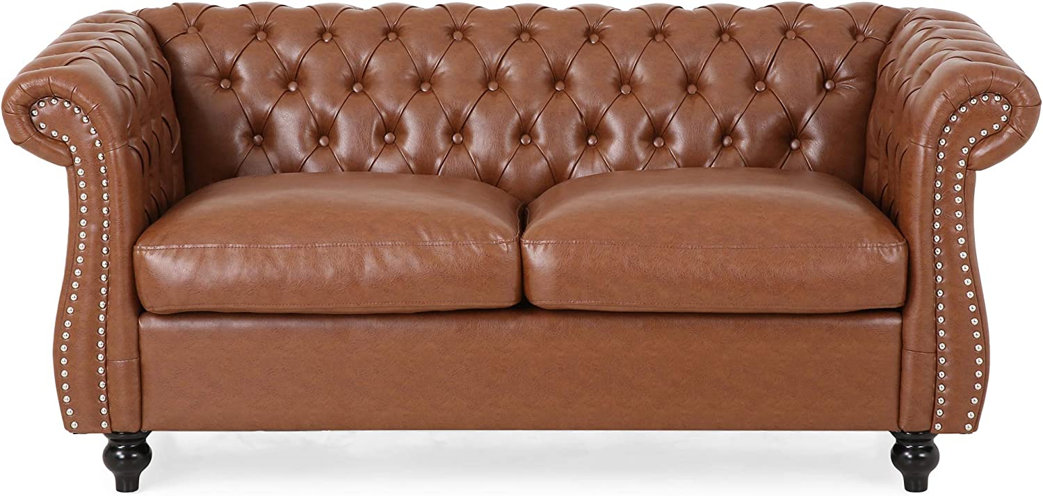 Christopher Knight Home Lucine Traditional Chesterfield Loveseat, Cognac Brown, Dark Brown