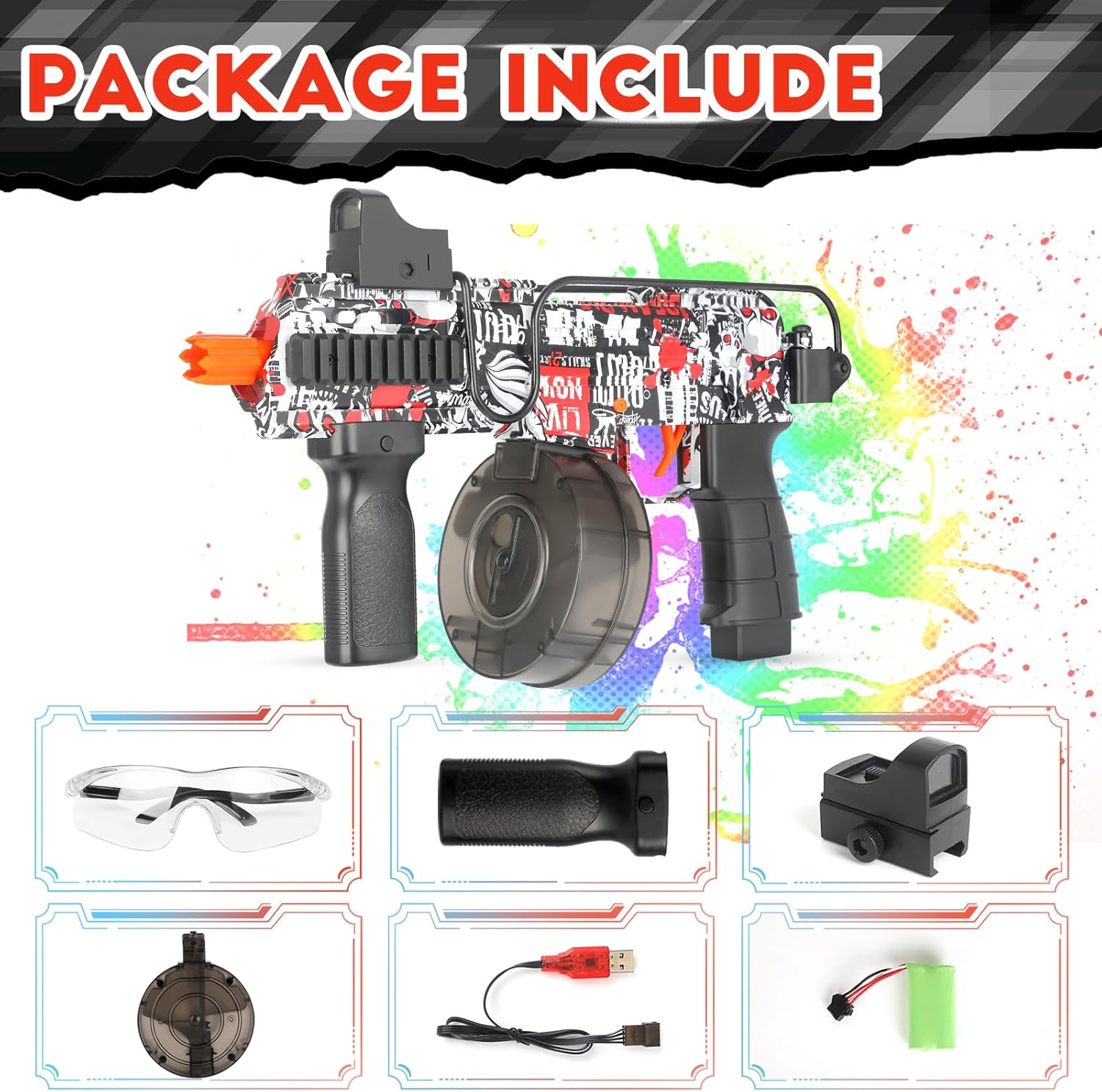 Electric Gel Ball Blaster, Automatic Splatter Blaster with 10,000 Gel Beads, Splat Ball Blasters - Summer Outdoor Activities Team Shooting Games for Kids 14+ (Red)