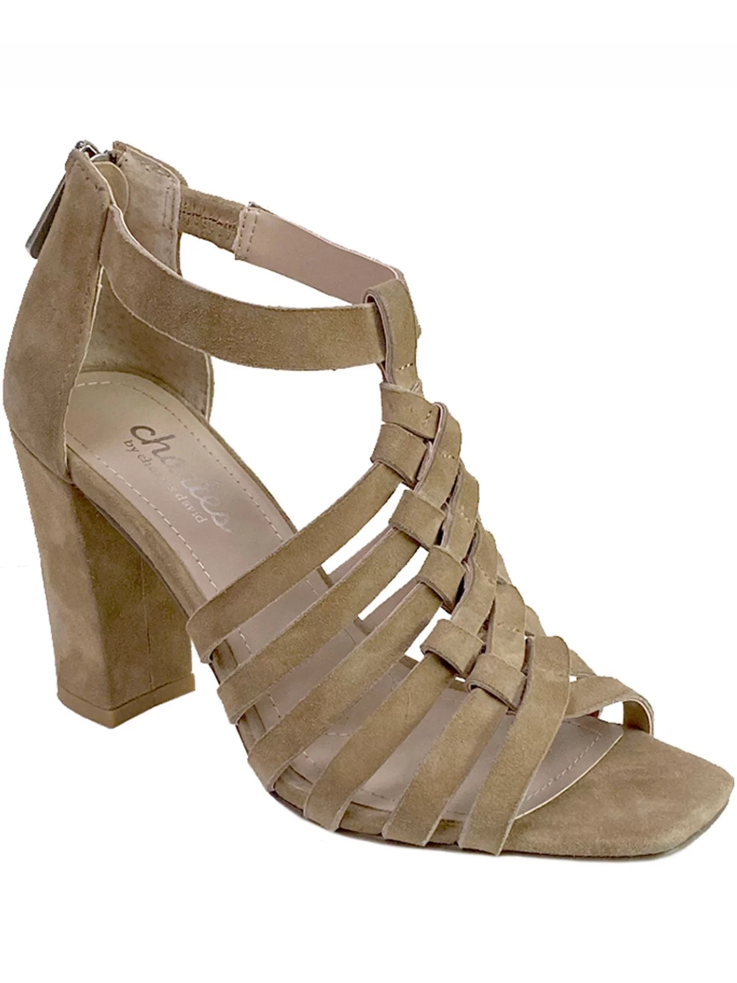 CHARLES BY CHARLES DAVID Womens Beige Woven Comfort Micah Square Toe Block Heel Zip-Up Leather Dress Sandals Shoes 8 M