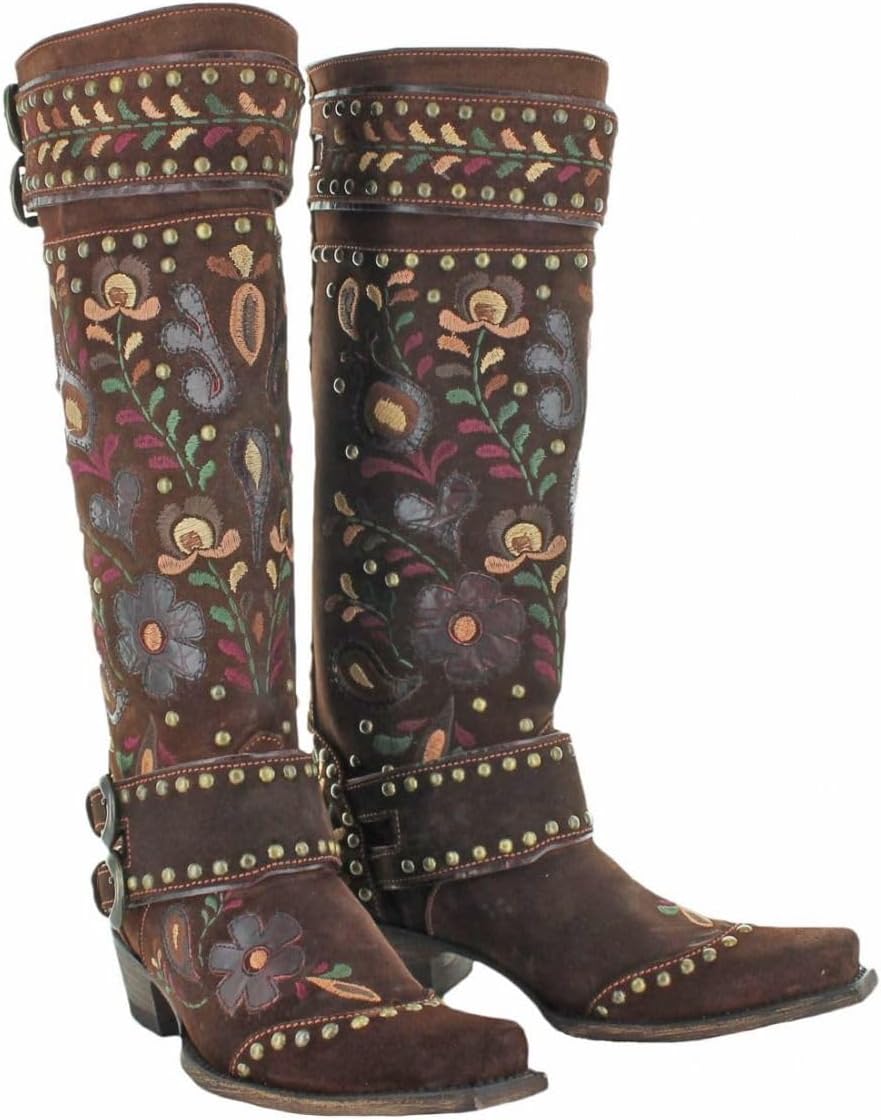 Old Gringo Double D Ranch Travelers and Traders Floral Embroidered Boots Size 7, Brown