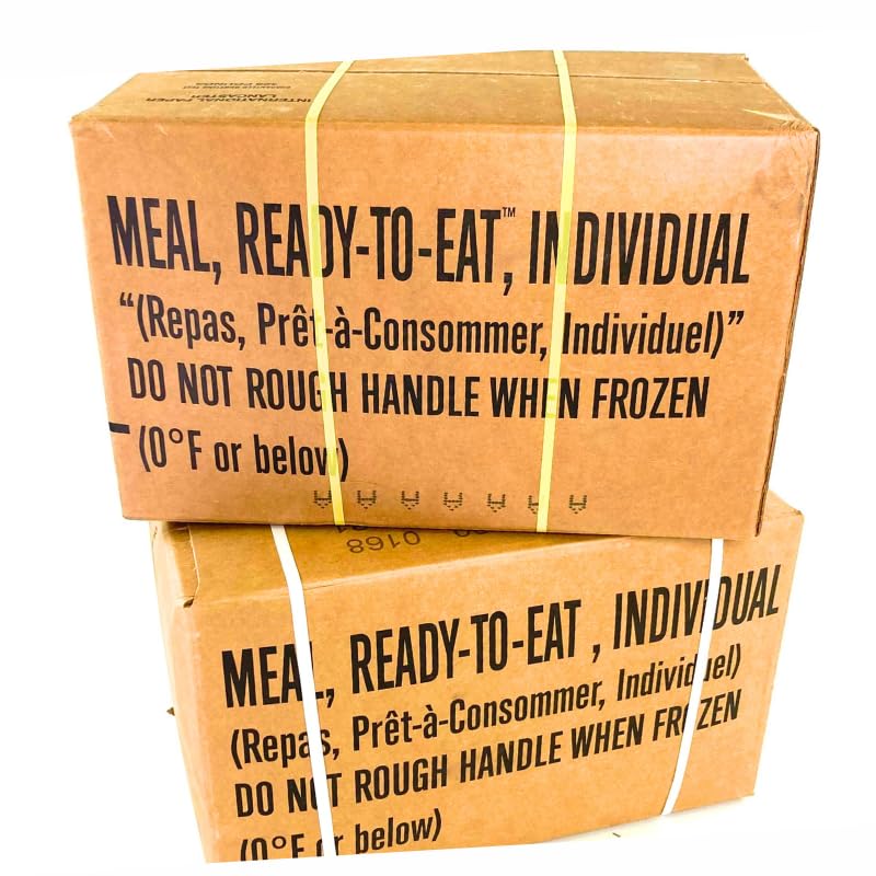 MRE A and B bundle cases 2024 or newer inspection - Military meals ready to eat - 24 full food packs rations with 1,250 calories per meal and heater for camping