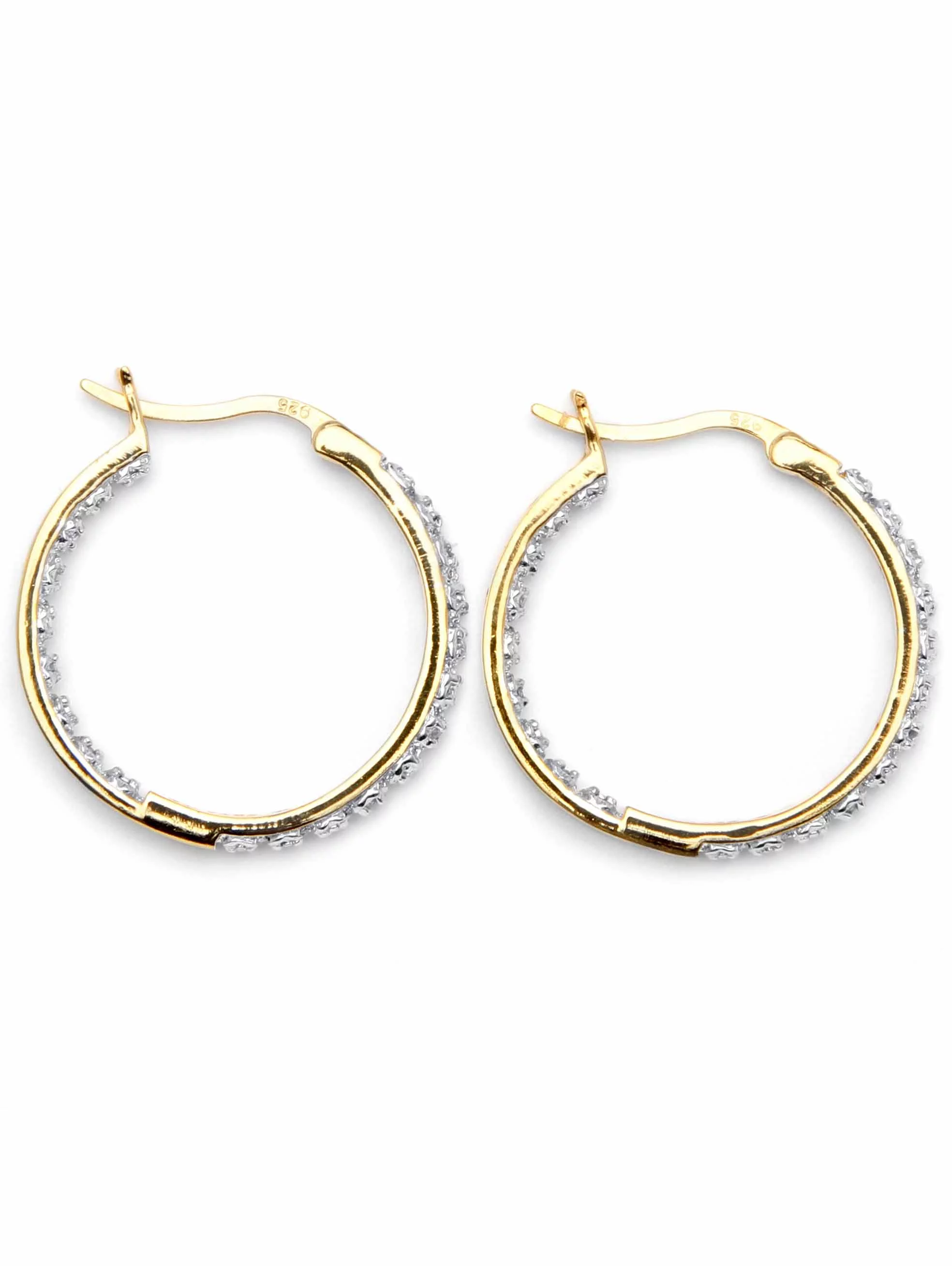 PalmBeach Jewelry Round Diamond Accent Inside-Out Hoop Earrings 1/10 TCW in Gold-Plated or Platinum-Plated Sterling Silver (1