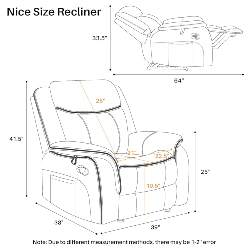 Massage Recliner Chair with Heated, Faux Leather Recliner Chairs for Adults, 39