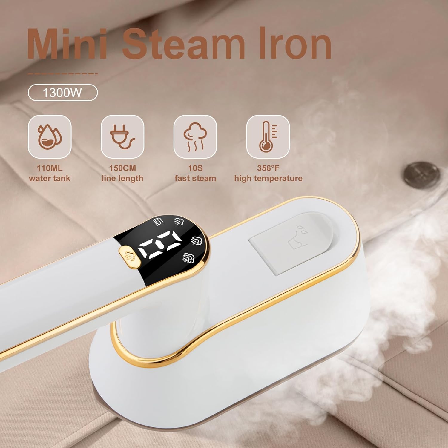 Travel Steamer for Clothes Portable Mini, 1300W Steam Iron for Clothes, Plancha a Vapor Para Ropa 10S Fast Heating, 180° Rotatable Mini Steamer, 2-in-1 Handheld Clothes Steamer With LCD Screen