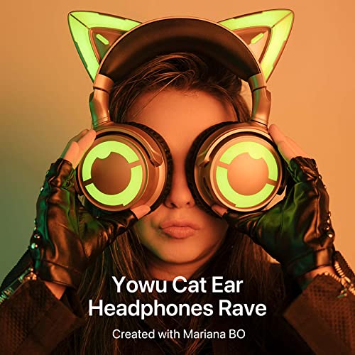 YOWU Cat Ear Headphones 4GS -Wireless Bluetooth Noise Cancelling Headphones, RGB Gaming Headset with Mic & 2.4G USB/Type C Dongle for PC/PS4/PS5/XBOX/Switch