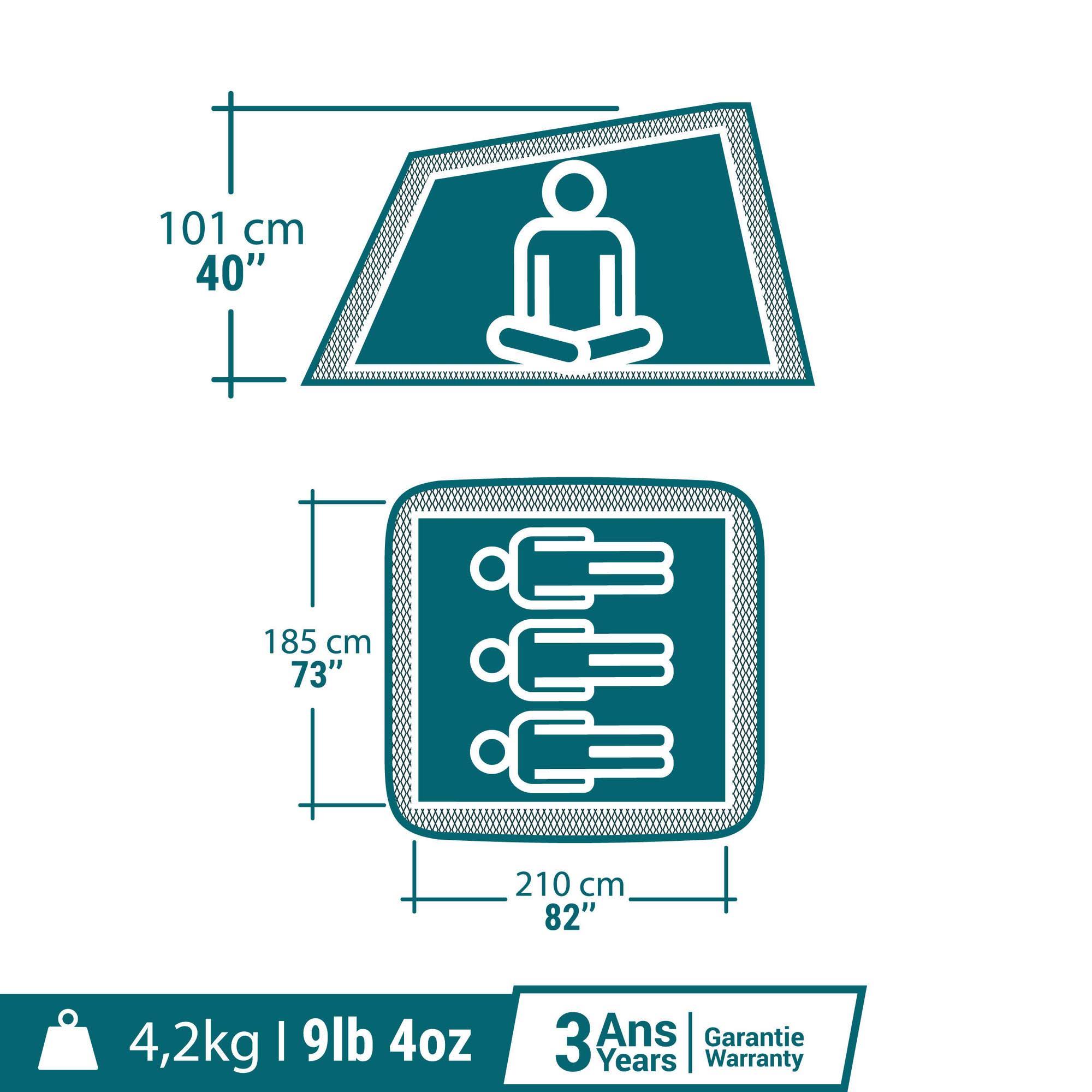 Quechua 2 Second, Waterproof Camping Tent, 3 Person in Snowy White, Size 2-Person