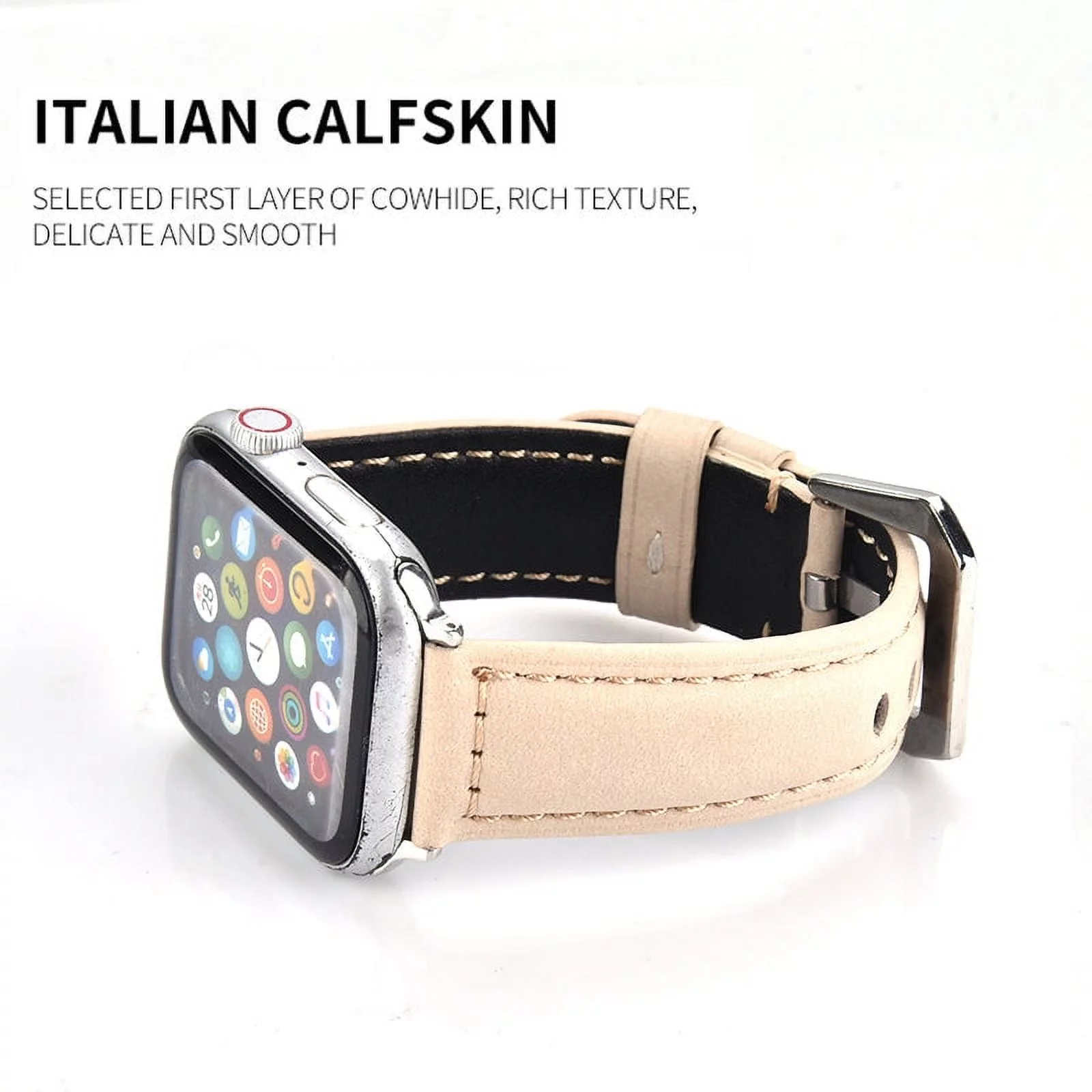 WorryFree Gadgets Genuine Leather Band Compatible with Apple Watch Ultra 49mm band, 44mm 45mm 42mm Series 8 7 Men Wristband for iWatch Ultra Leather Strap (Khaki)